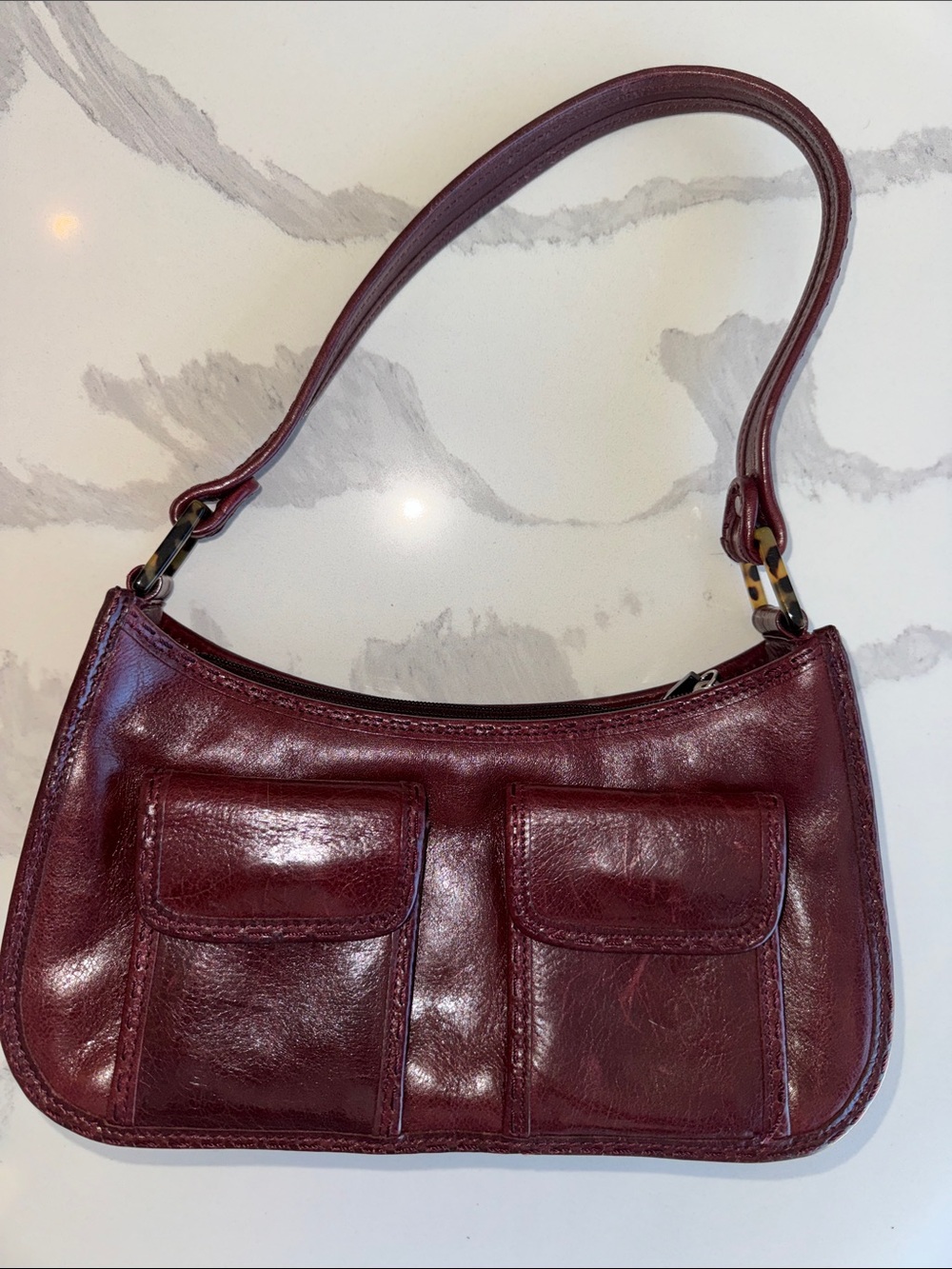 Cole Haan vintage red berry wine maroon burgundy leather shoulder bag small